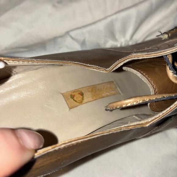 Gucci Authentic Solid Brown Leather Vintage Medium Block Heels Lace Up 5.5 - Picture 7 of 8